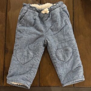 GAP Sherpa Lined Denim Pants with Heart Patches - 12-18Mo.